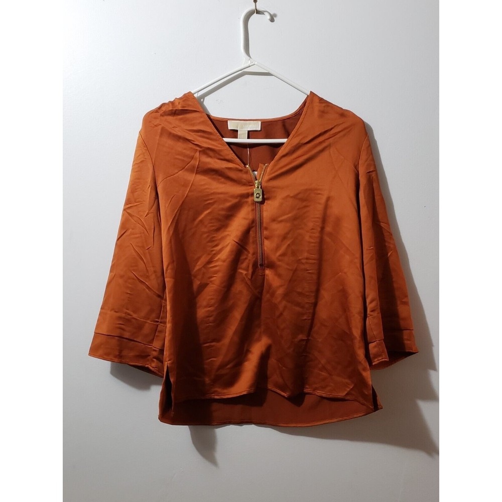 MICHAEL KORS SATIN 1/2 ZIP TOP MAPLE LEAF Women's Size Small